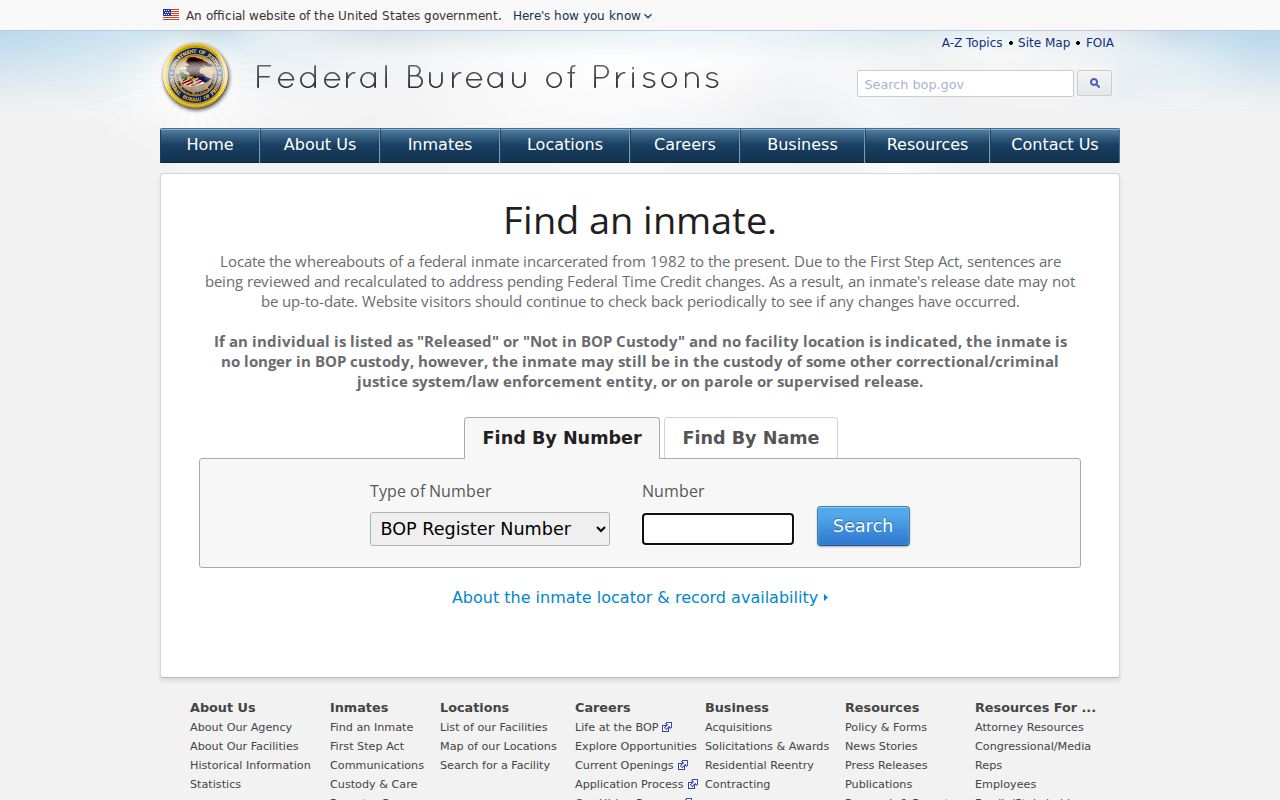 Federal inmate locator for custody after a Marshall County arrest