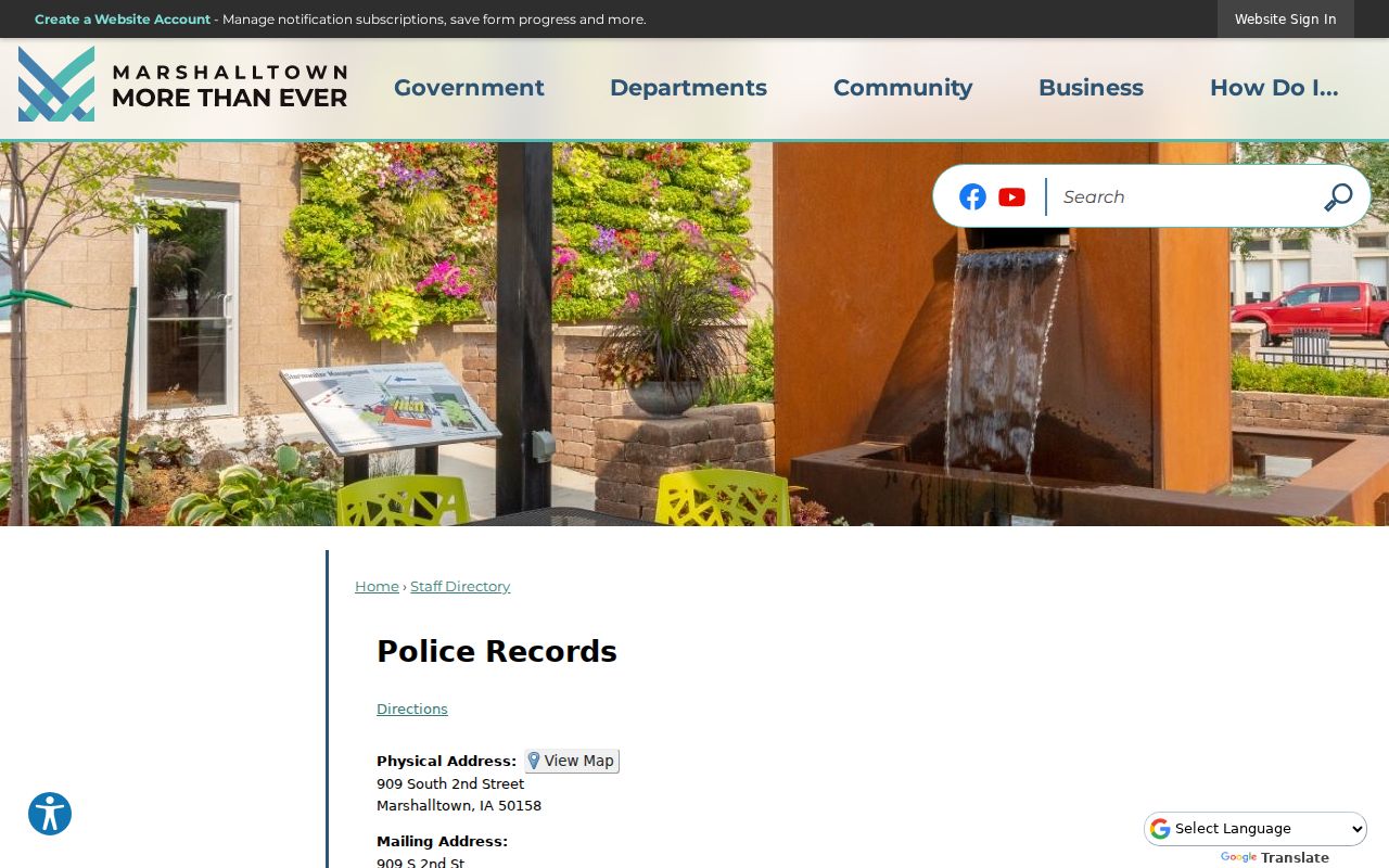 Marshall County arrest records contact at Marshalltown Police Records