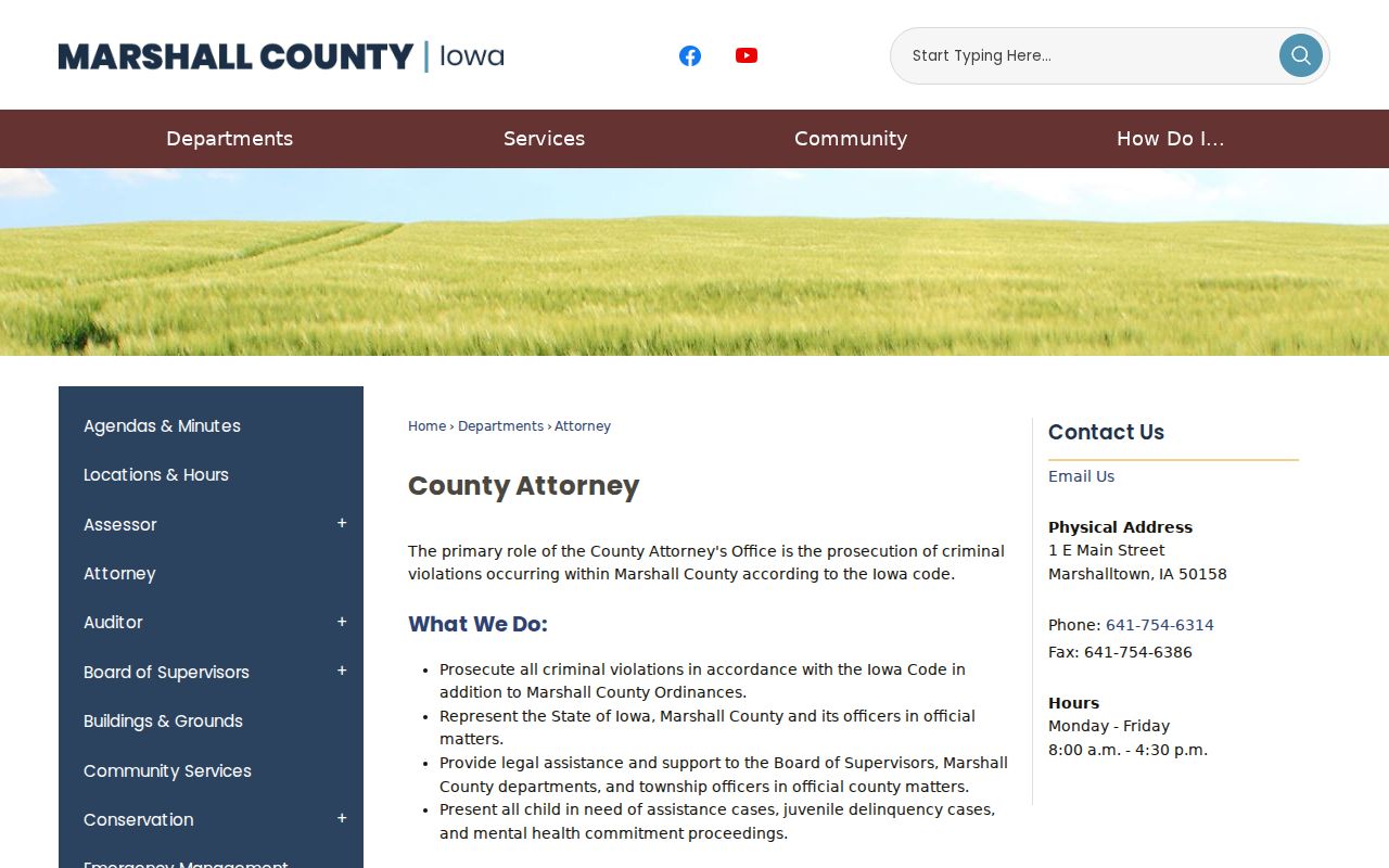Marshalltown criminal records County Attorney page