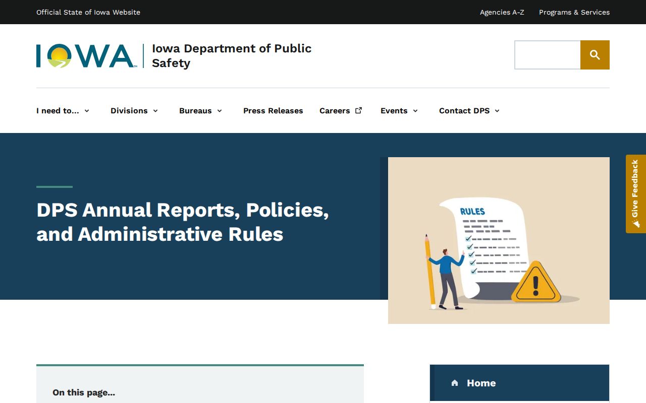 State Center criminal records Iowa DPS rules page
